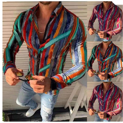 Youth Printed Long-sleeved Men's Casual Fashion Trendy Shirt