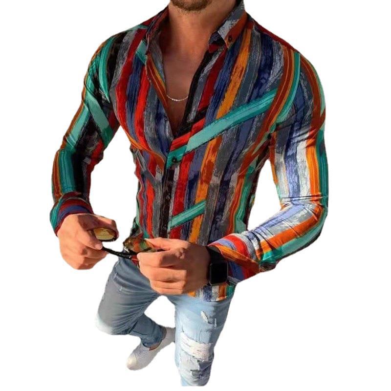 Youth Printed Long-sleeved Men's Casual Fashion Trendy Shirt