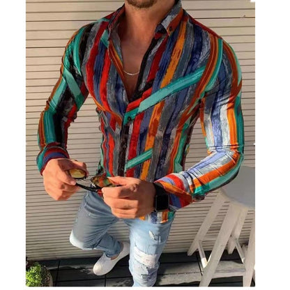 Youth Printed Long-sleeved Men's Casual Fashion Trendy Shirt