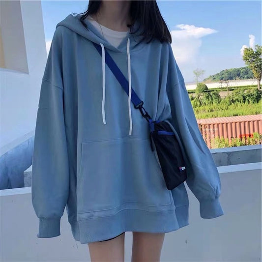 Solid Color Long-Sleeved Sweater Women Loose Hooded Jacket