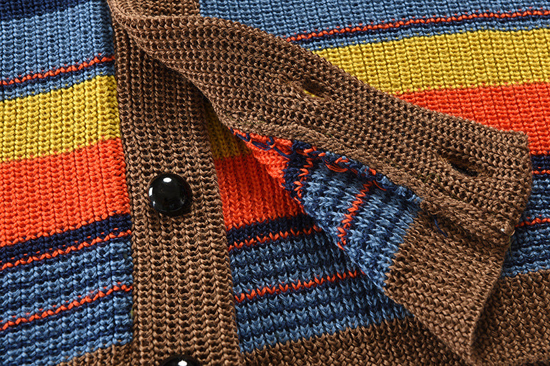 Men's Fashion Color Blocking Lapel Sweater Coat