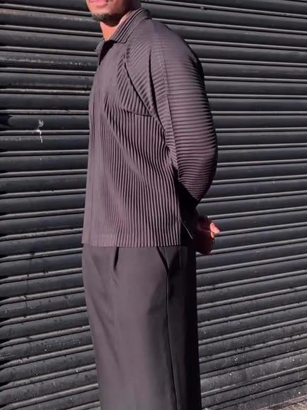 Men's Casual Pleated Long-sleeved Top