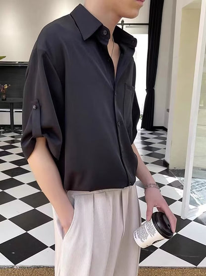 Men's Short-sleeved Shirt Summer Ice Silk Top