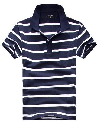 Collar Striped Short Sleeved T-shirt Men's Real Pocket