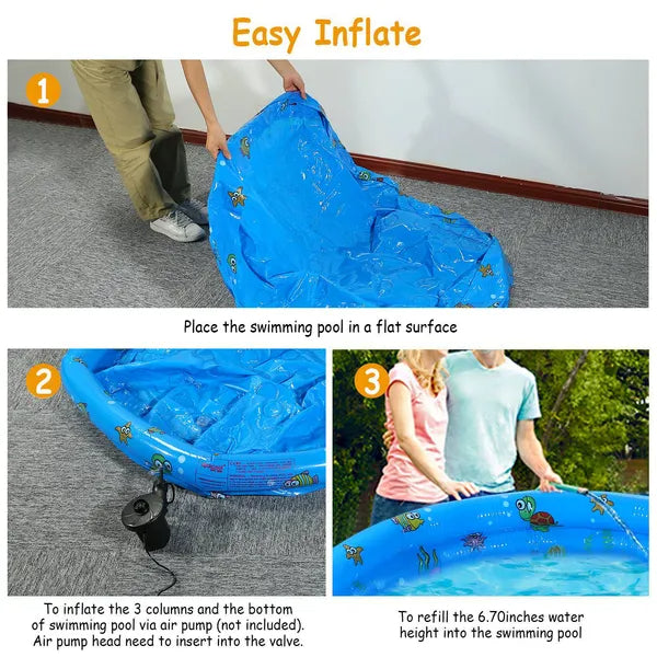 Inflatable Swimming Pool Blow Up Family Pool For 3 Kids Foldable Swim Ball Pool