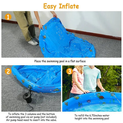 Inflatable Swimming Pool Blow Up Family Pool For 3 Kids Foldable Swim Ball Pool