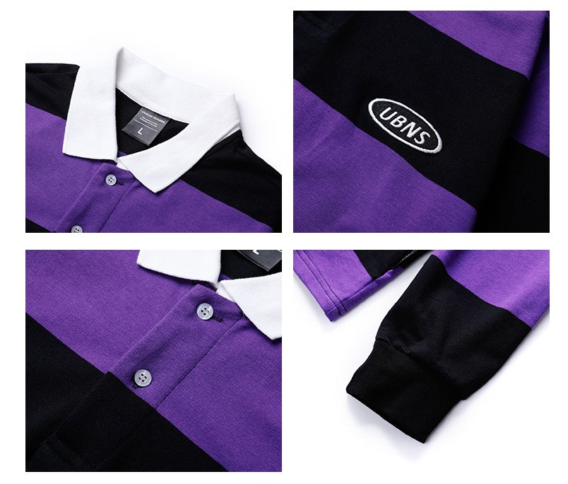 Couple shirt striped long sleeve polo shirt