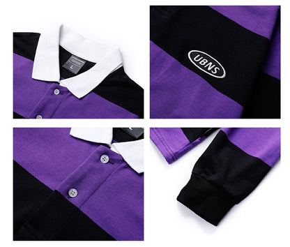Couple shirt striped long sleeve polo shirt