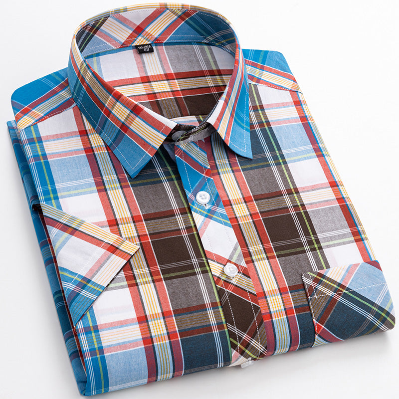 Cotton Men's Plaid Short-sleeved Shirt