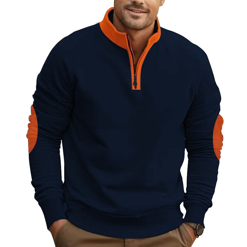Stand Collar Pullover Half Zip Long Sleeve Coat