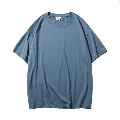 Loose Couple All-match Solid Color Round Neck Short Sleeves
