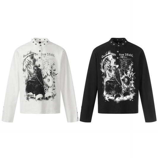American-style Retro Dark-themed Trendy Printed Men's Long-sleeve Shirt