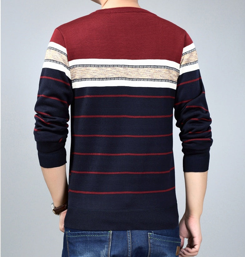 Round neck striped long sleeve sweater