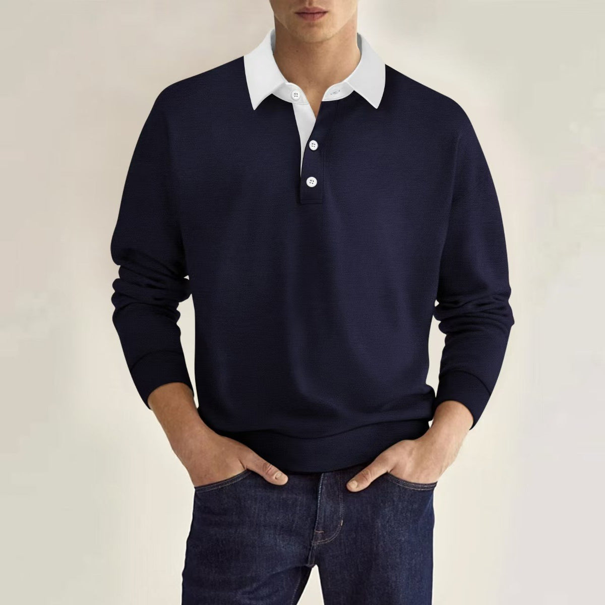 Mens Solid-Color Versatile Long-Sleeve Top
