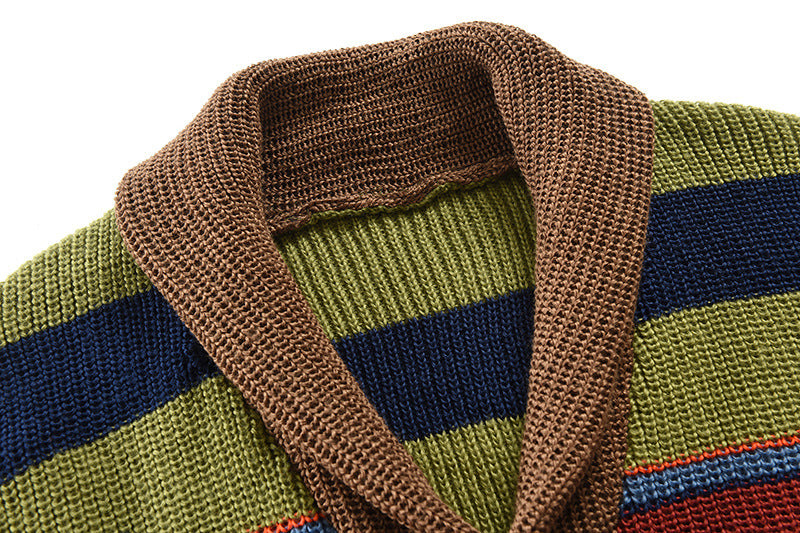 Men's Fashion Color Blocking Lapel Sweater Coat
