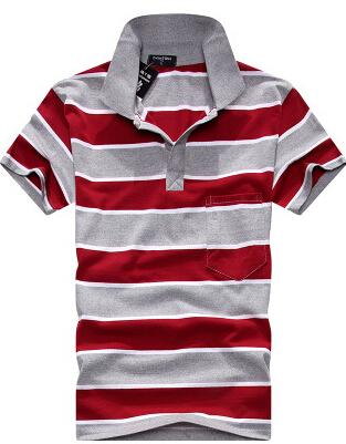 Collar Striped Short Sleeved T-shirt Men's Real Pocket