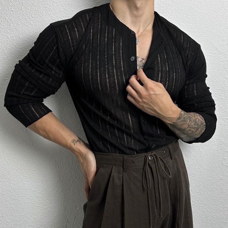 Solid Color Hollow Round Neck Hollow Cardigan