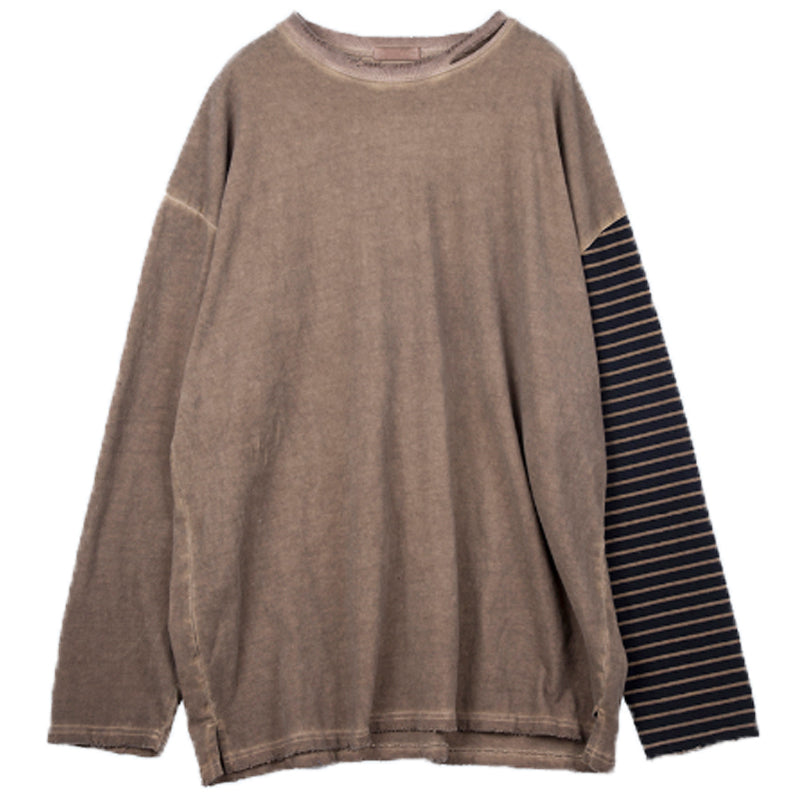 Printed stripe stitching sleeve t-shirt