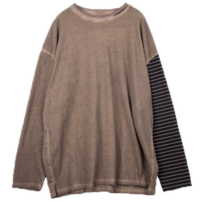 Printed stripe stitching sleeve t-shirt