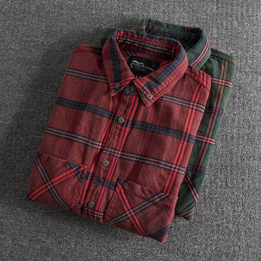 Slim all-match Men's Casual Plaid Long-sleeved Shirt