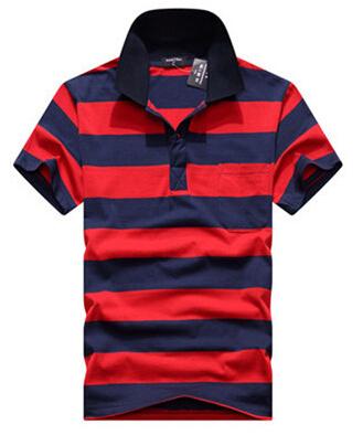 Collar Striped Short Sleeved T-shirt Men's Real Pocket