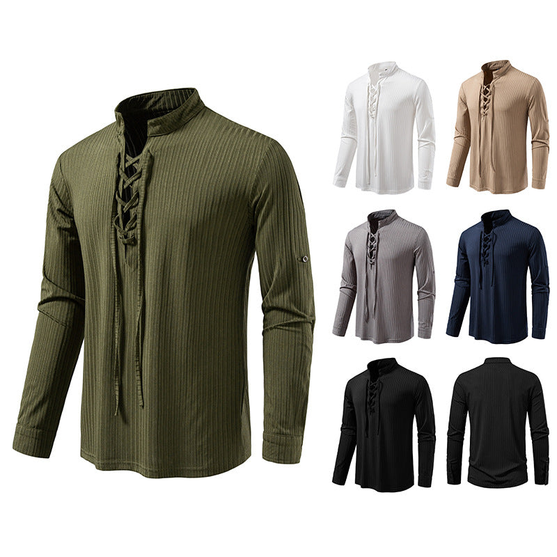 Men's Casual Long Sleeve Drawstring Design T-shirt