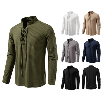 Men's Casual Long Sleeve Drawstring Design T-shirt