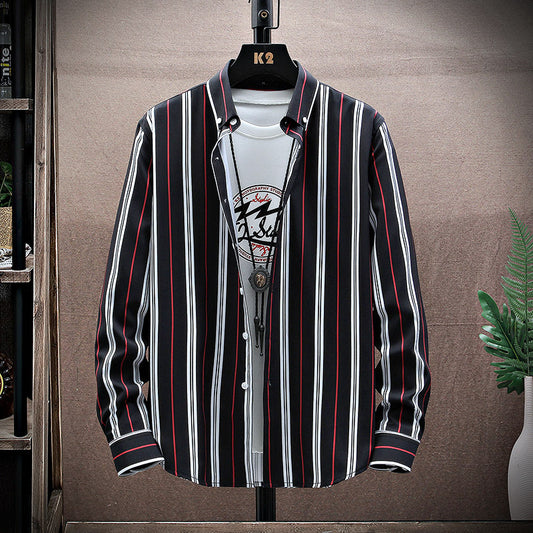 Men's Long Sleeve Lapel Striped Casual Shirt