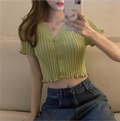 Knitted crop top with wood ears