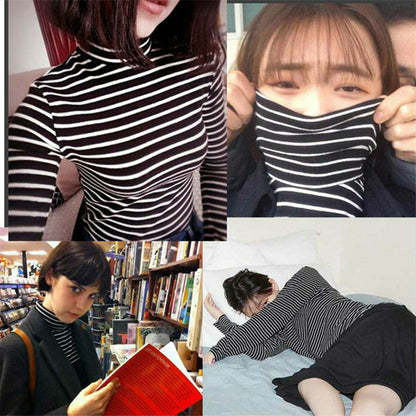 Striped Long-sleeved T-shirt Korean Version Of The Turtleneck Bottoming Shirt Students