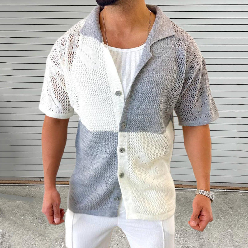 Men's Color Blocking Hollow Knit Sweater