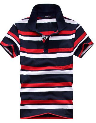 Collar Striped Short Sleeved T-shirt Men's Real Pocket