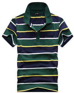 Collar Striped Short Sleeved T-shirt Men's Real Pocket