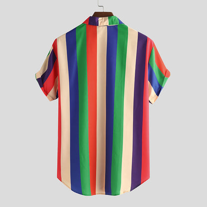 Color stripe printed shirt men's summer