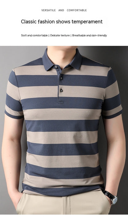 Men's Polo Shirt Short-sleeved Lapel T-shirt Striped Business Casual Lead Basic All-matching