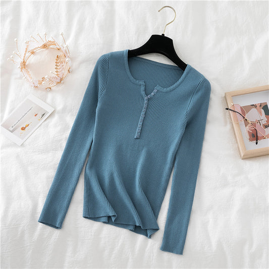 V-neck black knitted bottoming shirt women autumn