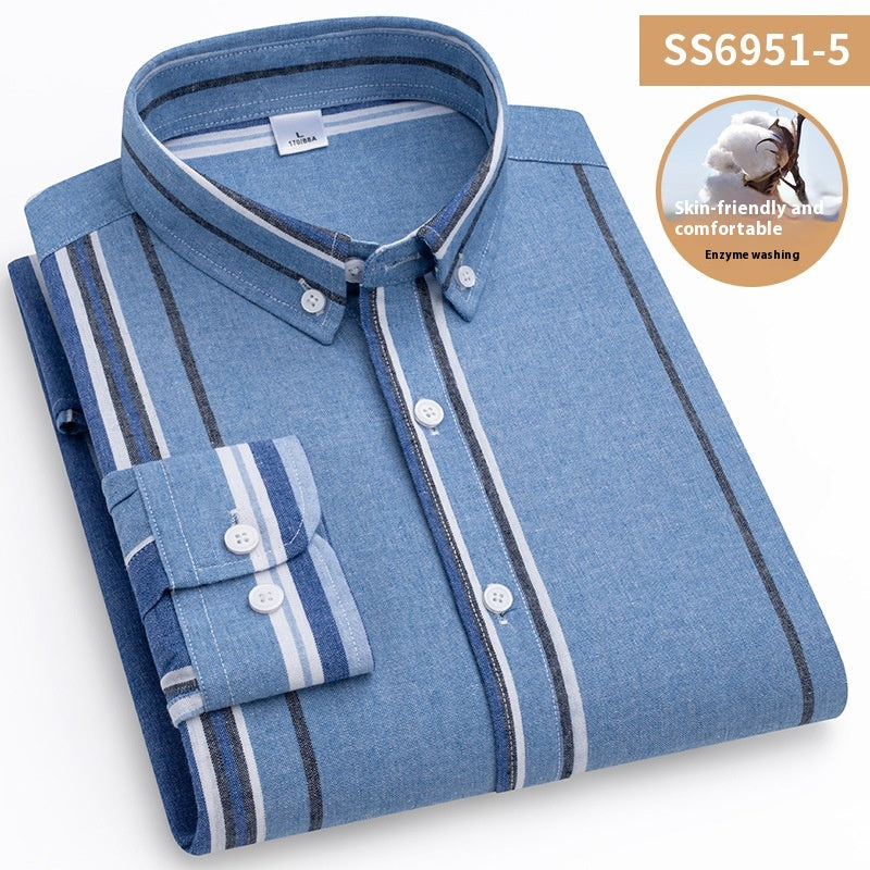 Men's Square Collar Casual Striped Shirt