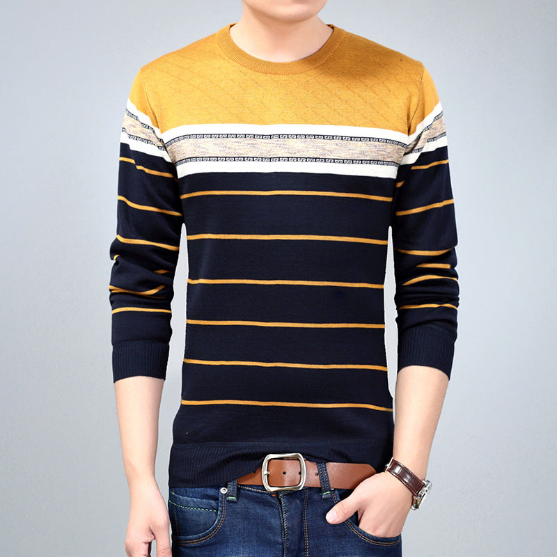 Round neck striped long sleeve sweater
