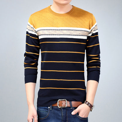 Round neck striped long sleeve sweater