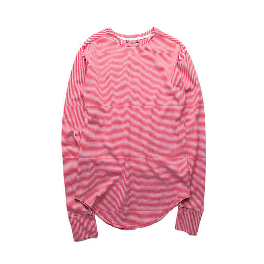 Wide neck classic black red stripe long sleeve T-shirt
