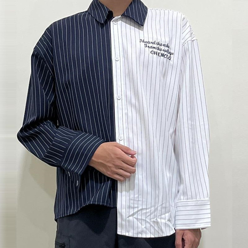 Men's Patchwork Loose Striped Long Sleeve Shirt