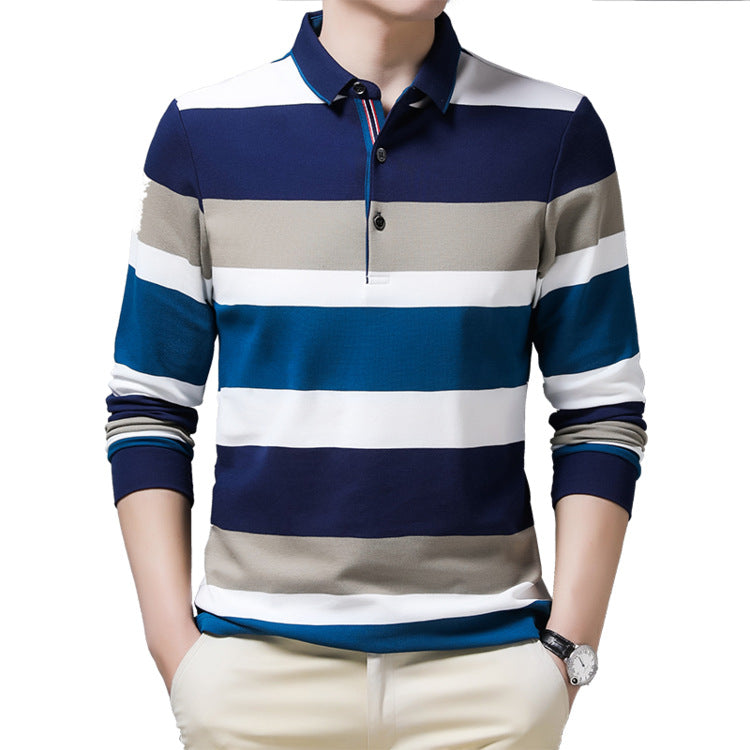 Striped Lapel Men's Long-sleeve