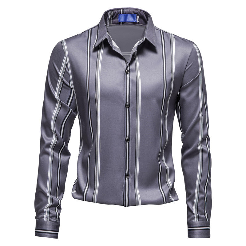 Autumn And Winter Men's Vertical Stripes Printed Long-sleeved Shirt