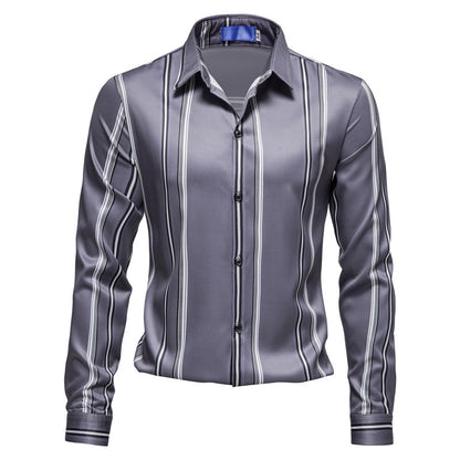 Autumn And Winter Men's Vertical Stripes Printed Long-sleeved Shirt