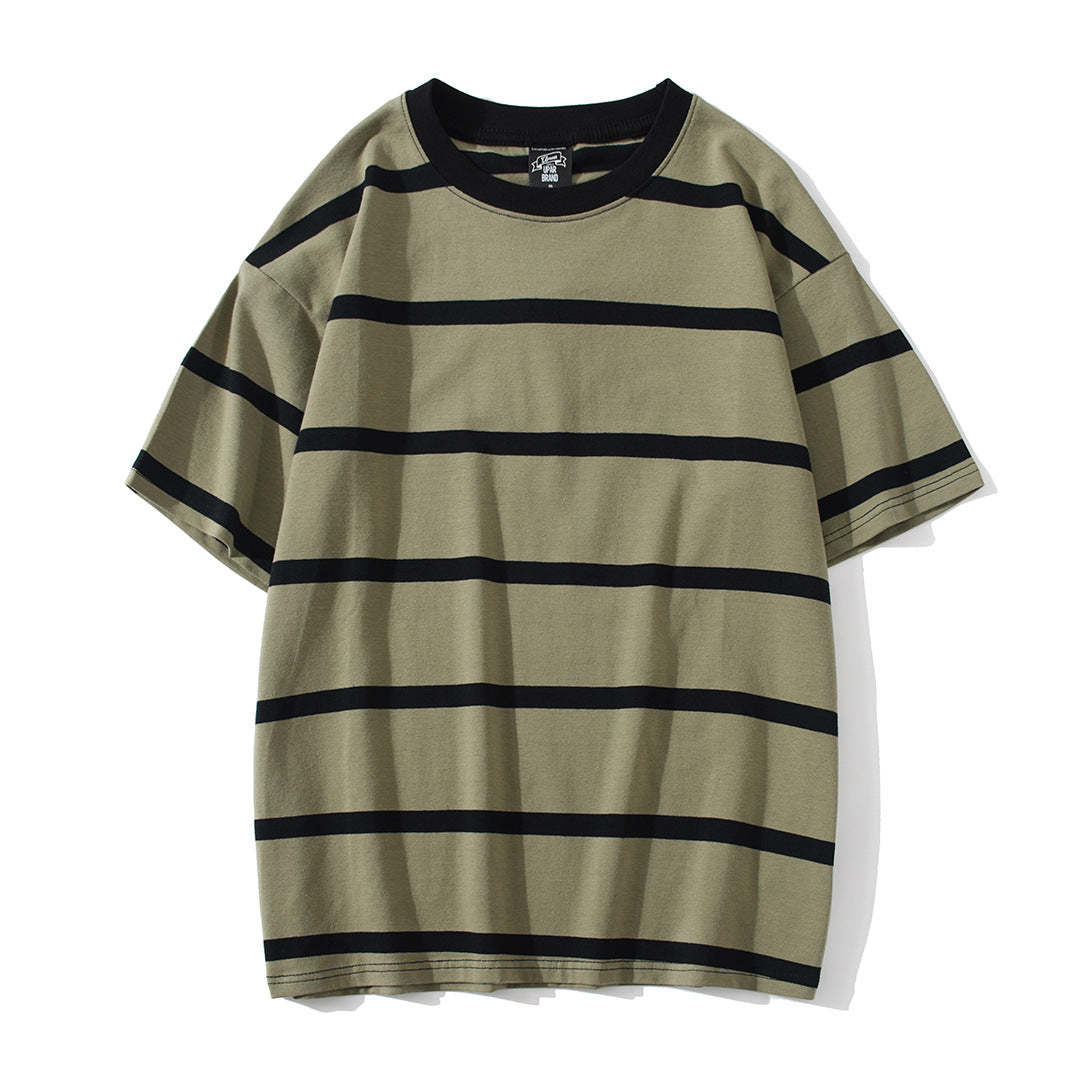 Striped Short-sleeved T-shirt Men's Fashion Simple And Loose
