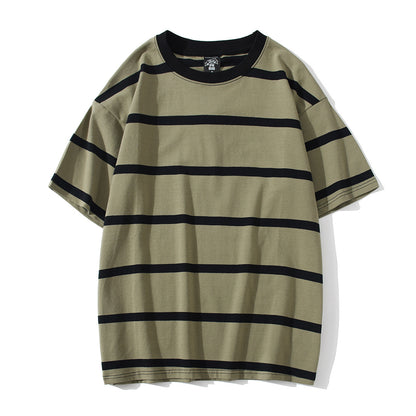 Striped Short-sleeved T-shirt Men's Fashion Simple And Loose