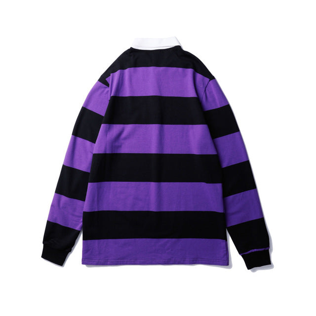 Couple shirt striped long sleeve polo shirt