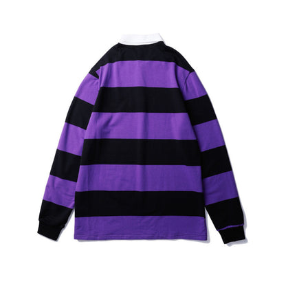 Couple shirt striped long sleeve polo shirt