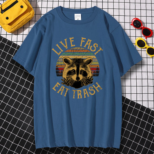 Live Fast Eat Trash Printing Men's T-Shirts Loose Home Tees