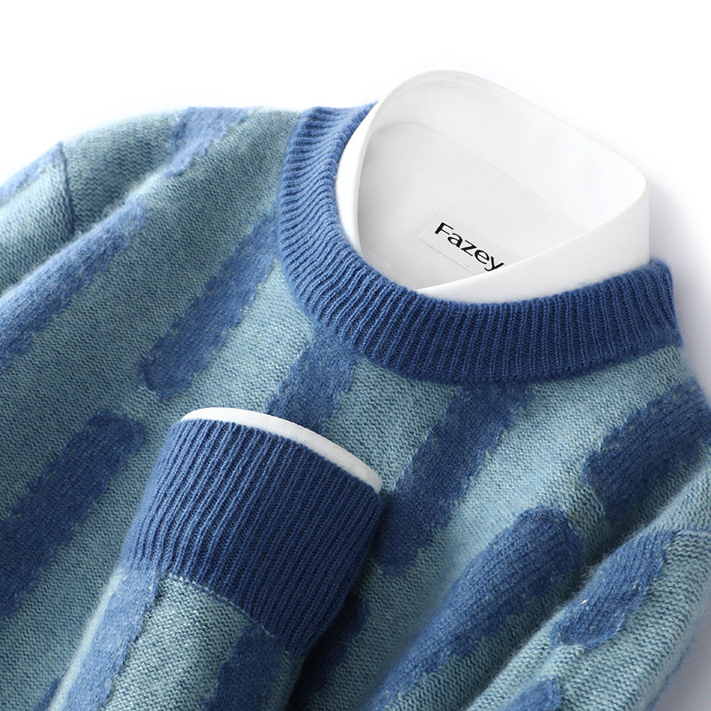 Half Turtleneck Vertical Pattern Color Matching Long Sleeve Sweater
